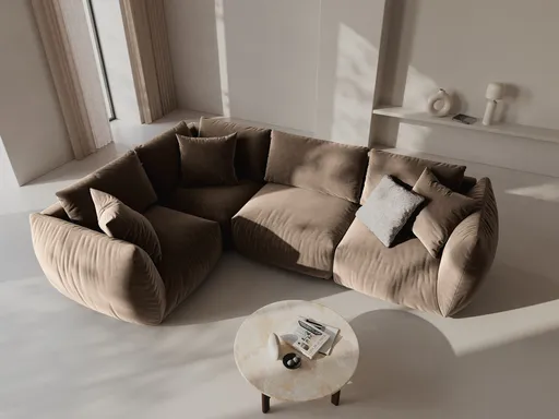 Coltar stanga 4 locuri, Chris-184, Micadoni Home, 295x210x80 cm, catifea, maro deschis