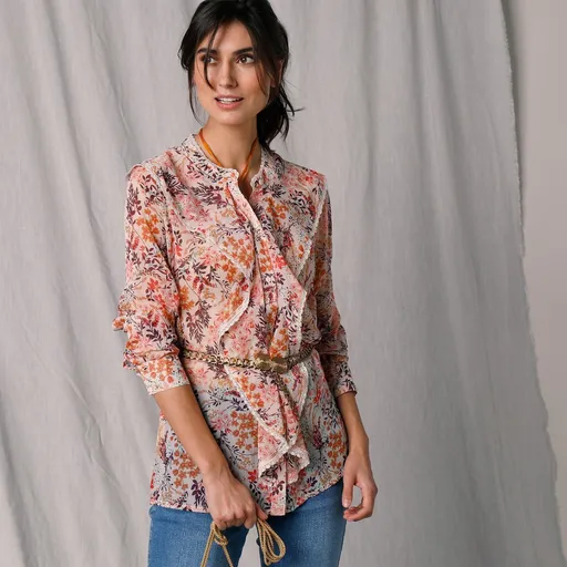 Bluză cu dantelă și imprimeu