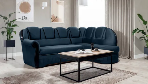 Coltar extensibil dreapta 3 locuri ELTAP, L-079, Lord, 243x180x112 cm, lemn/poliester, albastru inchis/negru