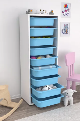 Dulap multifunctional, Hanah Home, Zola 9N, 45.5x122x30 cm, Alb/Albastru