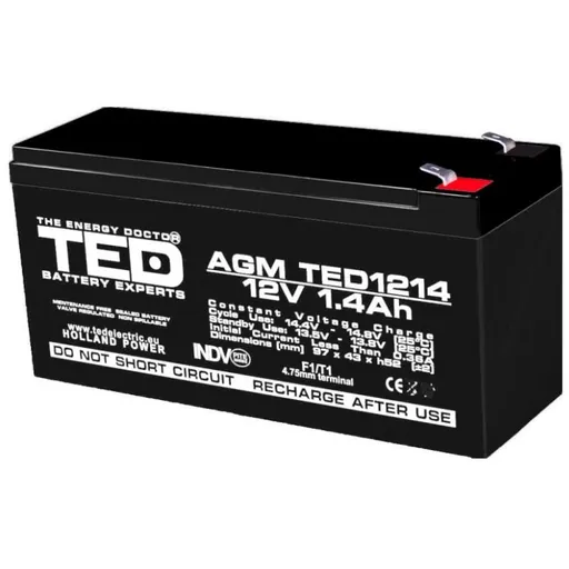 Acumulator AGM VRLA 12V, 1.4Ah TED Battery Expert Holland TED1214