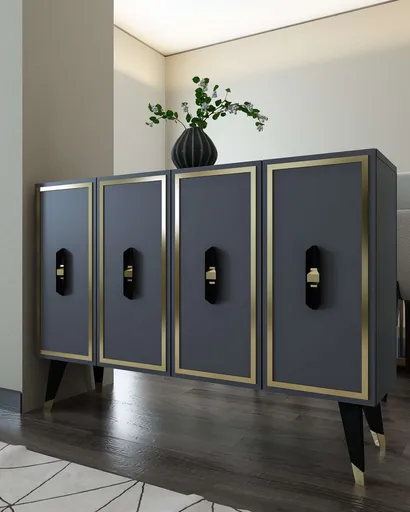 Consola, Hanah Home, 8171KM-32, 120x80x29.6 cm, PAL , Antracit / Negru / Auriu