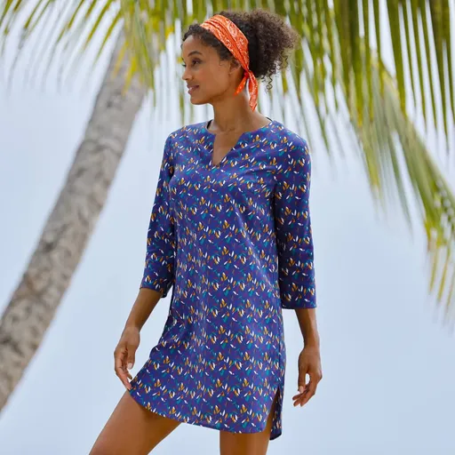 Tunică de plajă cu mâneci 3/4 și imprimeu