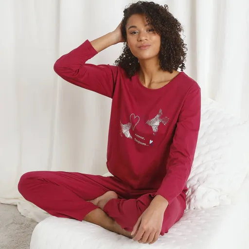 Pijama cu mâneci lungi cu imprimeu porumbel