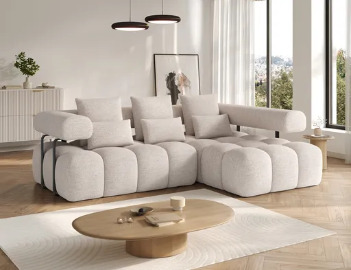 Coltar extensibil dreapta 3 locuri ELTAP, Levvi, 260x184x102 cm, lemn/poliester, bej