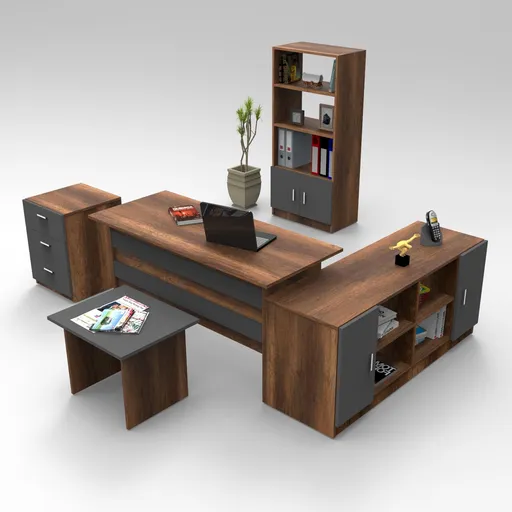 Set mobilier pentru camera de studiu, 5 piese, Locelso, VO15 - BA, pal melaminat, maro/antracit