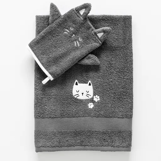 Colecția de copii din pluș cu broderie de pisică, bumbac 380g/m2