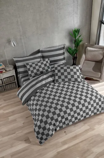 Lenjerie de pat dubla, L'essentiel Maison, Kareli Saten, Bumbac;Poliester, Negru