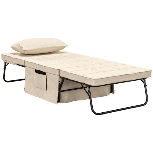 HOMCOM Fauteuil lit convertible chauffeuse chaise longue et pouf 4 în 1 cu dossier inclinable 5 positions cremă | Aosom Romania