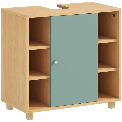 HOMCOM Corp sub lavoar, mobilier de baie cu 6 rafturi deschise și ușă cu închidere amortizată 60 x 33 x 57 cm, verde | Aosom Romania