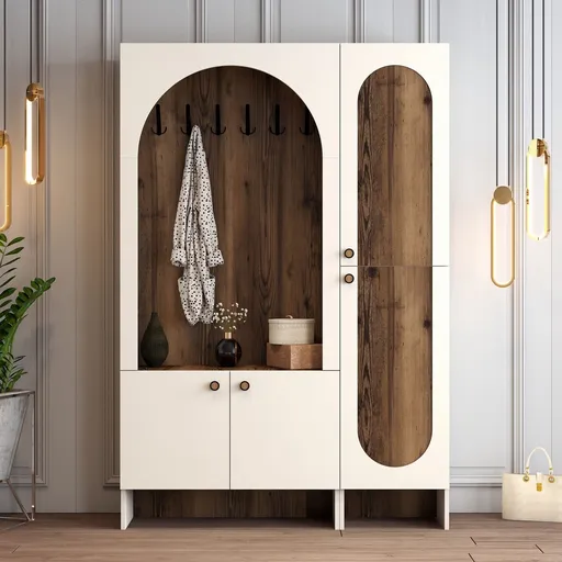 Cuier de perete, Hanah Home, Palermo Kl, 135x200.6x37 cm, PAL, Crema/Nuca