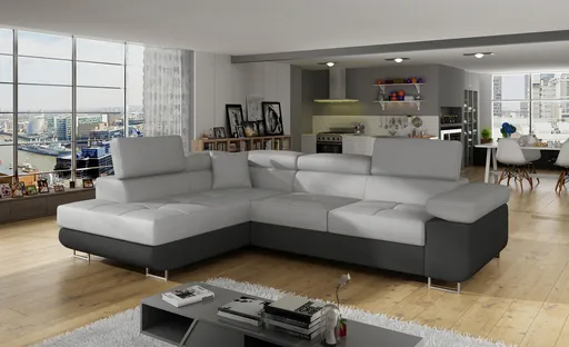 Coltar extensibil stanga 4 locuri, ELTAP, Anton, 272x203x85 cm, lemn/poliester, gri deschis/gri inchis