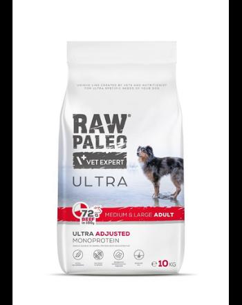 RAW PALEO Ultra Beef Medium&amp;Large Adult 10kg Sac hrana uscata caine talie medie sau mare, cu vita