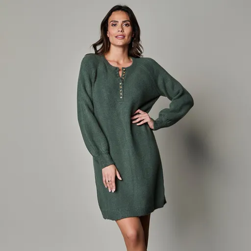 Rochie pulover cu decolteu cu nasturi