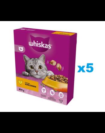 WHISKAS Adult 5x800 g hrana completa uscata cu pui delicios pentru pisici adulte