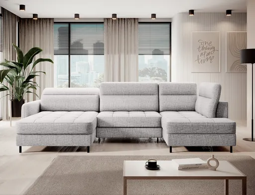 Coltar extensibil stanga 4 locuri ELTAP, LT-03AUB, Berrto, 306x165x100 cm, lemn/poliester, gri deschis