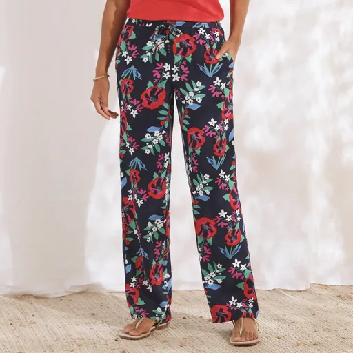 Pantaloni largi cu talie elastică și imprimeu, din viscoză