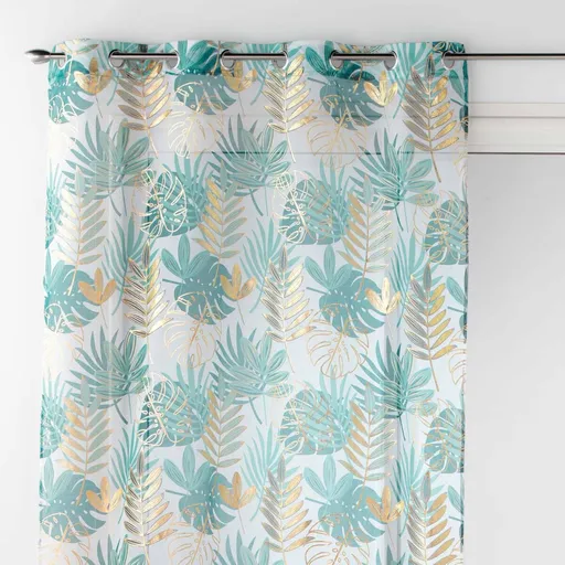 Perdea cu imprimeu de frunze și detalii metalice