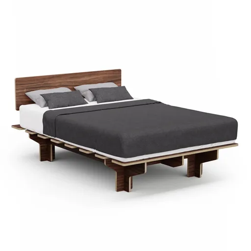 Blumfeldt NordicAura Cadru de pat dublu, 140 cm x 200 cm, robust, fără scule, lemn de eucalipt, raft