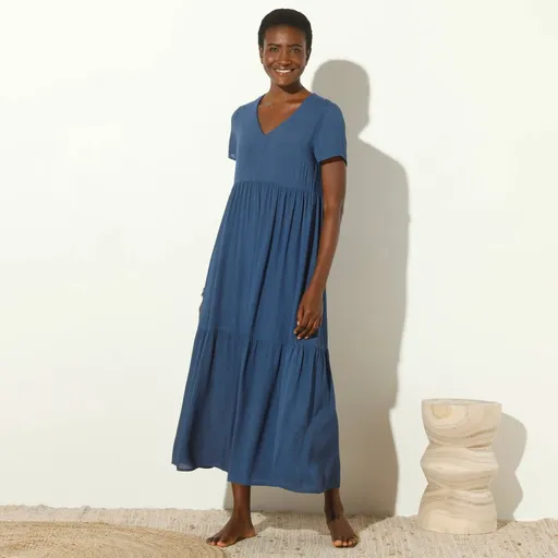 Rochie midi monocromă Crepon cu decolteu în V