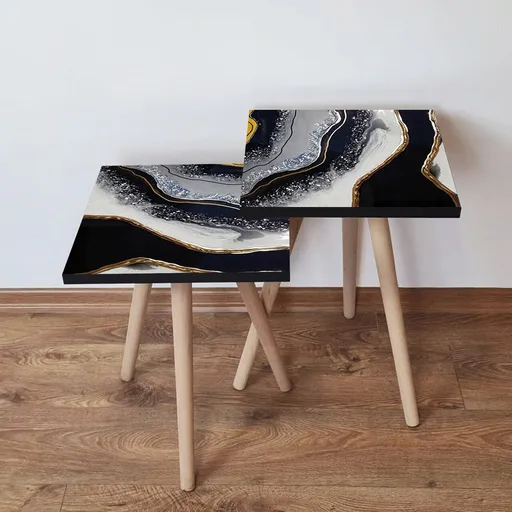 Set masute 2 piese, Hanah Home, 2Shp285, Alb / Auriu / Negru