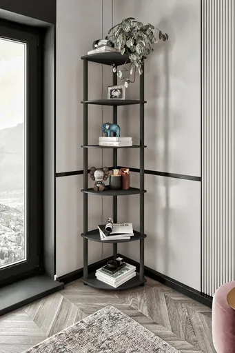Corp biblioteca, Hanah Home, Bookcase 6 Corner, 34x173x34 cm, MDF , Negru