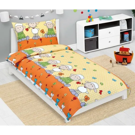 Bellatex Lenjerie de pat pentru copii din crepOvečka galbenă, 140 x 200, 70 x 90 cm
