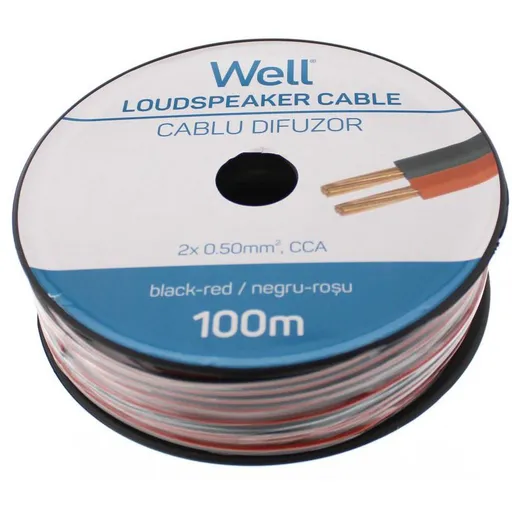 Cablu difuzor rosu/negru 2X0.50mmp, 100m, Well LSP-CCA0.50BR-100-WL