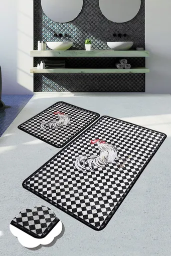 Set covorase de baie, L'essentiel Maison, Rooester Djt, Negru / Alb / Roșu