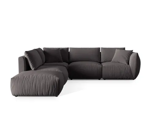 Coltar modular stanga 4 locuri, Chris-184, Micadoni Home, 295x290x80 cm, catifea, gri inchis