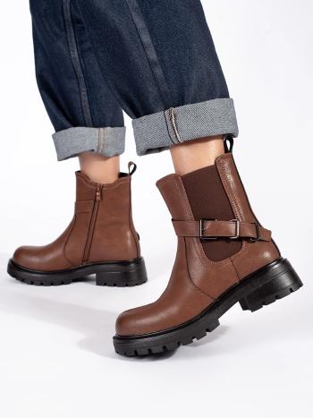 Botine maro confortabile pentru femei pe platformă