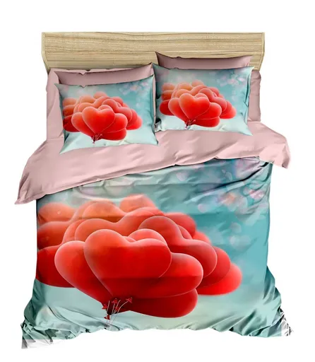 Lenjerie de pat dubla King (EU) (ES), 3 piese, L'essentiel Maison, 211, Roșu / Albastru / Roz