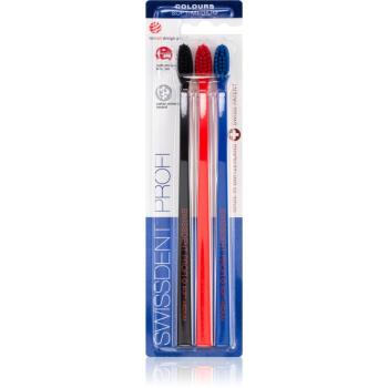 Swissdent Profi Colours periuțe de dinți soft-mediu black, red, blue 3 buc