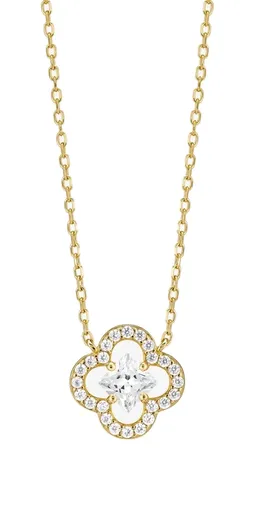 Preciosa Colier placat cu aur cu zircon cubic Lucky Leaf Royal Lagoon 5438Y00