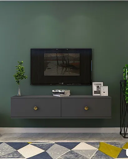 Comoda TV, Hanah Home, Zuzu 120, 120x25.8x29.6 cm, PAL , Antracit / Aur