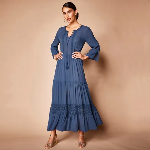 Rochie lungă de culoare solidă cu mâneci 3/4