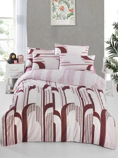 Lenjerie de pat pentru o persoana, L'essentiel Maison, Rodya, Roșu Claret / Alb