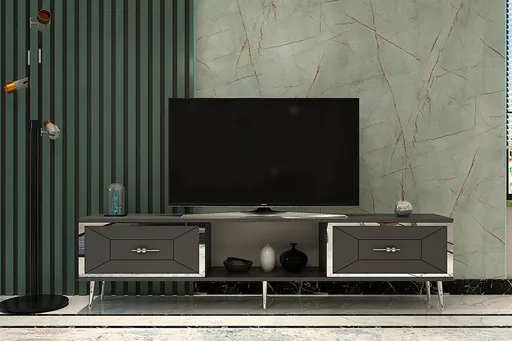 Comoda TV, Hanah Home, Arno, 150x40.6x29.6 cm, Antracit / Argintiu