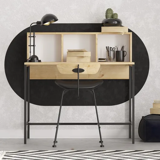 Birou, Hanah Home, Dustin, 100x102x60 cm, Stejar safir / negru