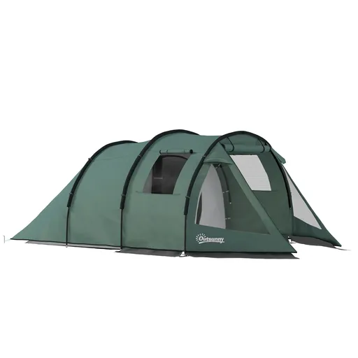 Outsunny Cort de camping pentru 3-4 persoane, două camere interioare, fereastră de plasă, verde, 4,75 x 2,64 x 1,72 m | Aosom Romania