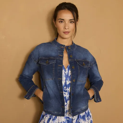 Jachetă din denim cu guler ridicat