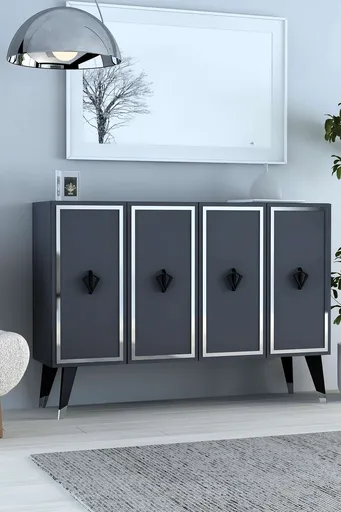 Consola, Hanah Home, 8178KM-32, 120x80x29.6 cm, PAL , Anthracite / Black / Silver