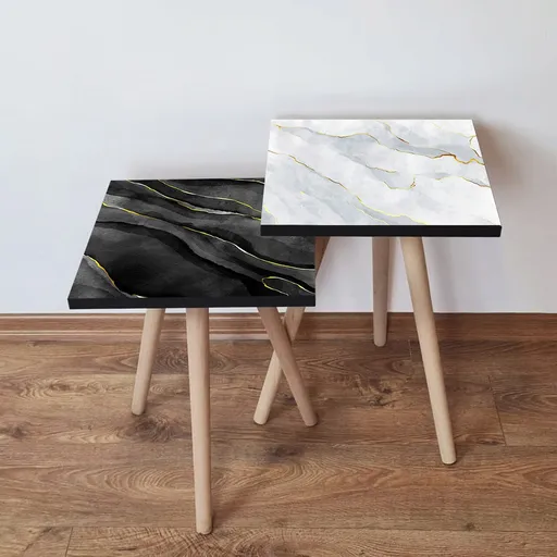 Set masute 2 piese, Hanah Home, 2Shp440, Negru / Alb / Auriu