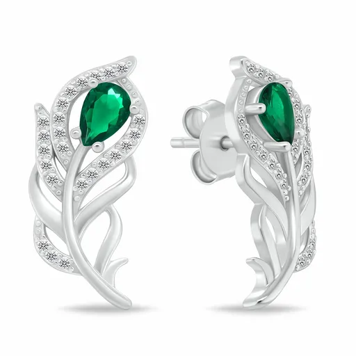 Brilio Silver Cercei rafinați, strălucitori, din argint „Pene” cu zirconii EA1202WG