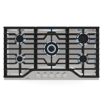 Klarstein Turbocast plită pe gaz, Oțel inoxidabil 304, 5 arzătoare, Suport profesional din fontă, Arzător wok