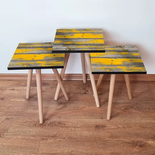 Set masute 3 piese, Hanah Home, 3Shp380, Gri / Galben