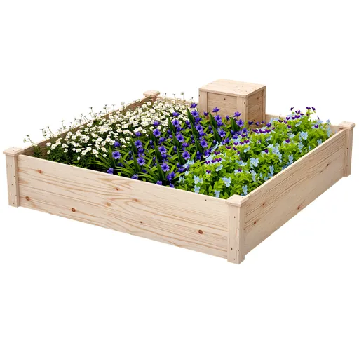 Outsunny Jardinieră de Exterior cu Compostor și Bază Deschisă din Lemn de Brad, 123x123x25,5 cm, Lemn Natural | Aosom Romania