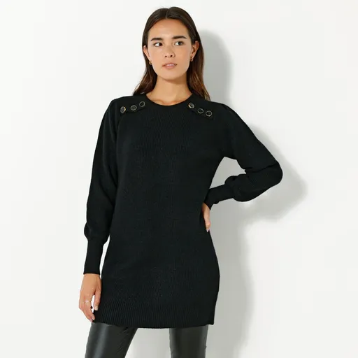 Pulover tunică uni cu nasturi decorativi