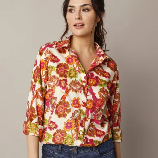 Bluză cămașă cu nasturi și imprimeu floral XXL