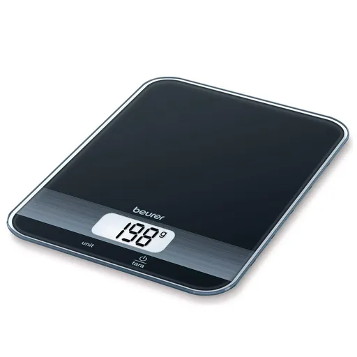 Cantar de bucatarie Beurer KS 19 Black, Pana la 5 kg, Tare, Control tactil, LCD, Sticla, Subtire, Negru